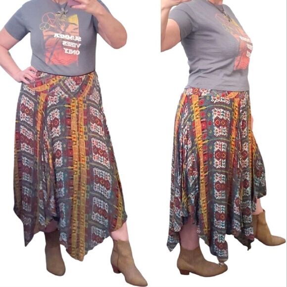 Y2K Colorful Printed Pull On Fairycore Boho Grunge Handkerchief Skirt Large - Picture 7 of 16
